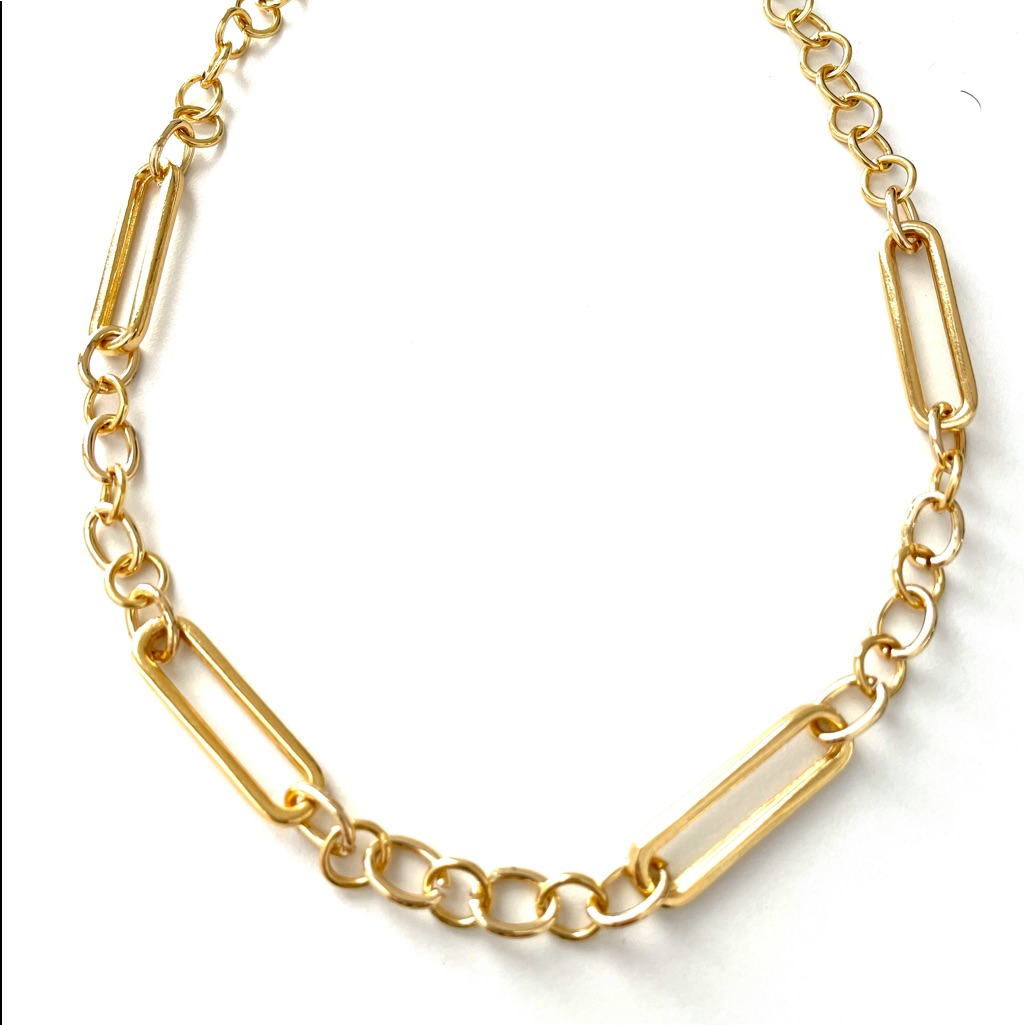 Gold Extended Mixed Paperclip Link Chain Necklace